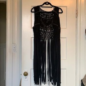Festival Fringe Faux suede Black Vest